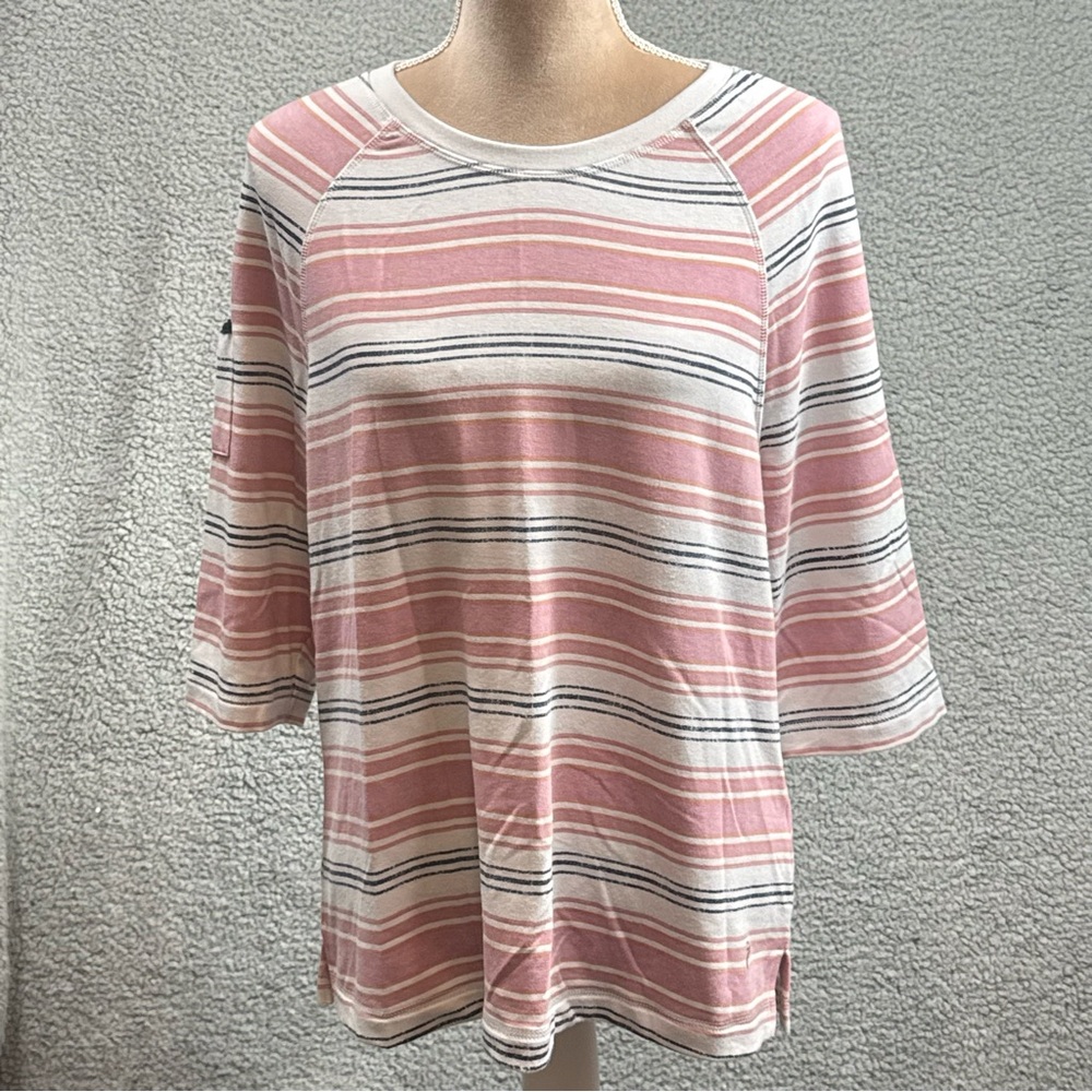 Karen Neuberger Inspire Women's XL Striped Top Pink Blue‎ 3/4 Sleeve Stretch